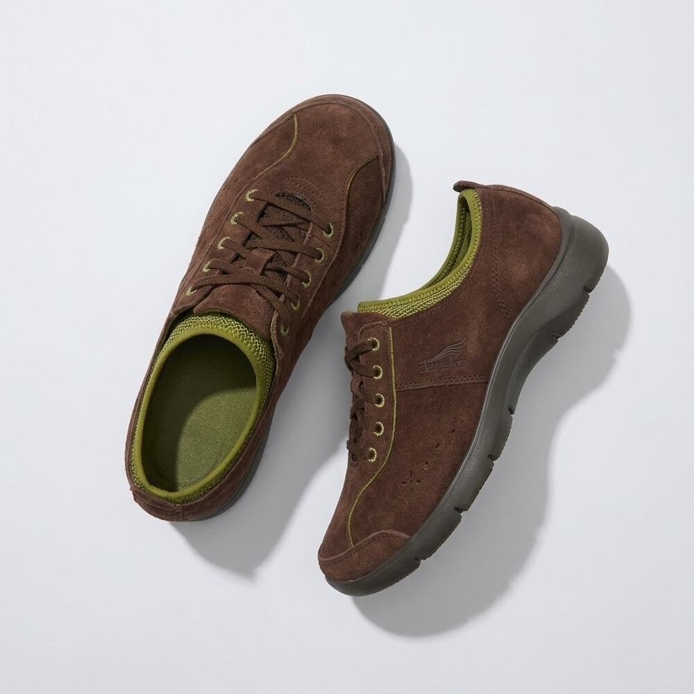 Dansko Elise Suede Leather Walking Sneaker Brown Green Slip Resistant Womens 8.5
